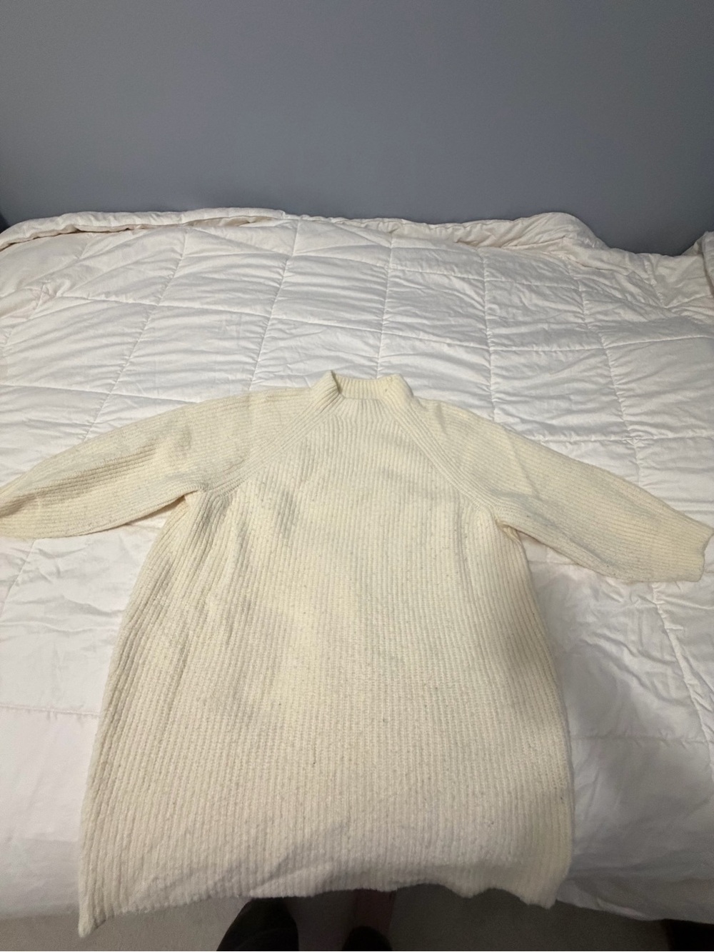 Express Cream Ribbed Turtleneck Sweater Dress